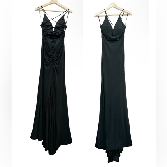 Nina Canacci Plunge V-Neck Crisscross Back Prom Evening Gown Black Size 4 - Picture 4 of 15